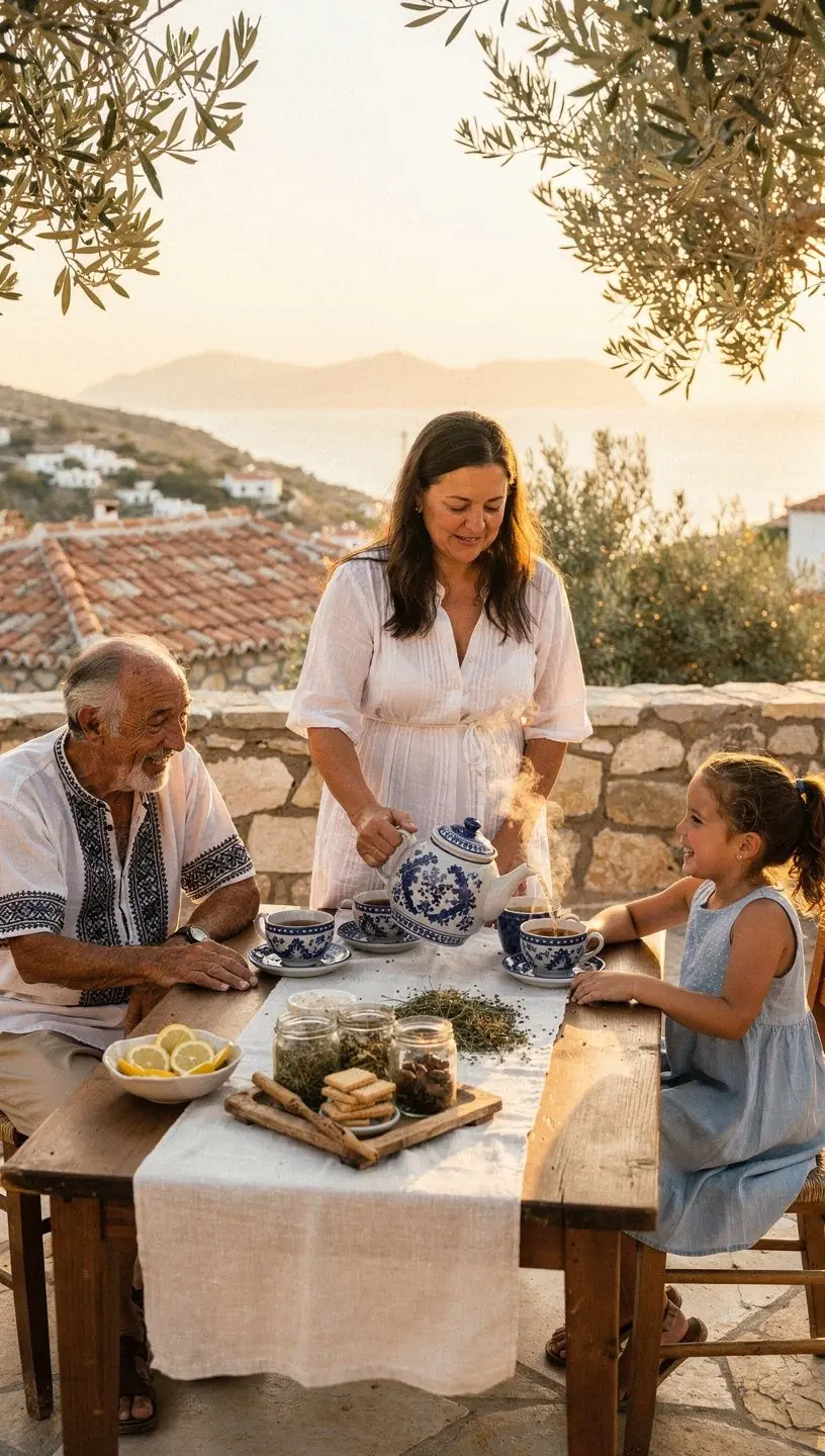 Μπομπονιέρα τσαγιού με φρέσκα βότανα και ελαιόλαδο.